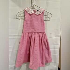 Polo by Ralph Lauren Pink & White Striped Dress Cotton Lace Collar Girls 6X